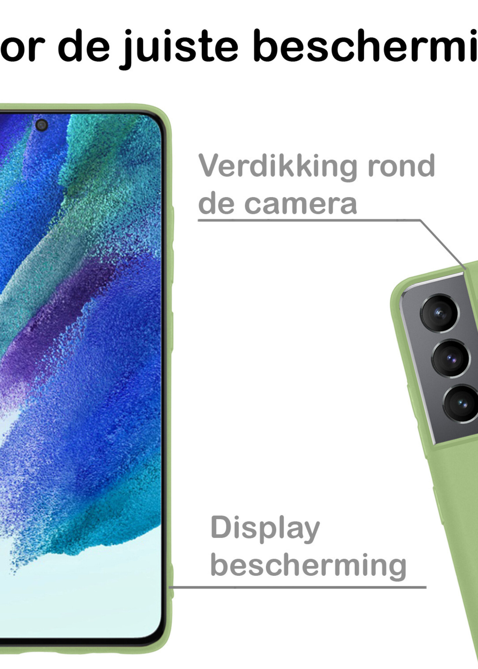 BTH Hoesje Geschikt voor Samsung S21 FE Hoesje Siliconen Case Hoes Met Screenprotector - Hoes Geschikt voor Samsung Galaxy S21 FE Hoes Cover Case - Groen