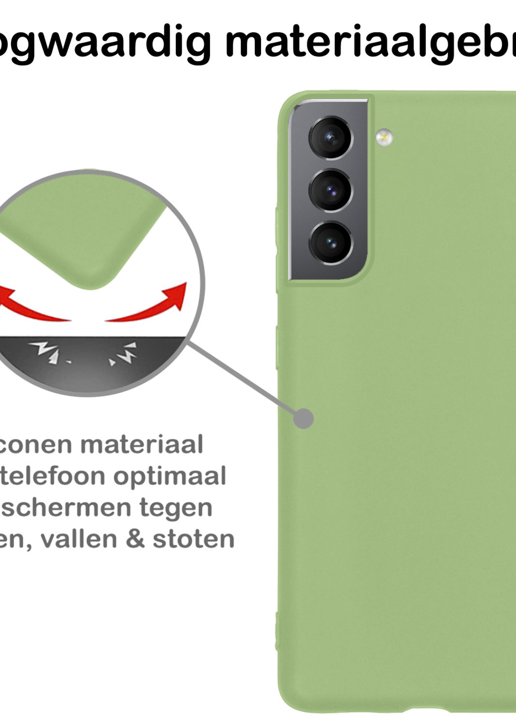BTH Hoesje Geschikt voor Samsung S21 FE Hoesje Siliconen Case Hoes Met Screenprotector - Hoes Geschikt voor Samsung Galaxy S21 FE Hoes Cover Case - Groen