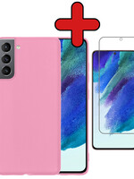 BTH BTH Samsung Galaxy S21FE Hoesje Siliconen Met Screenprotector - Lichtroze