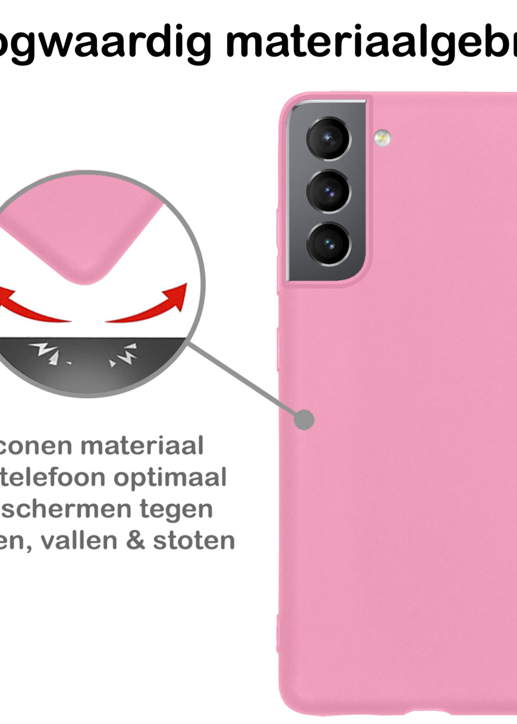 BTH Hoesje Geschikt voor Samsung S21 FE Hoesje Siliconen Case Hoes Met Screenprotector - Hoes Geschikt voor Samsung Galaxy S21 FE Hoes Cover Case - Lichtroze