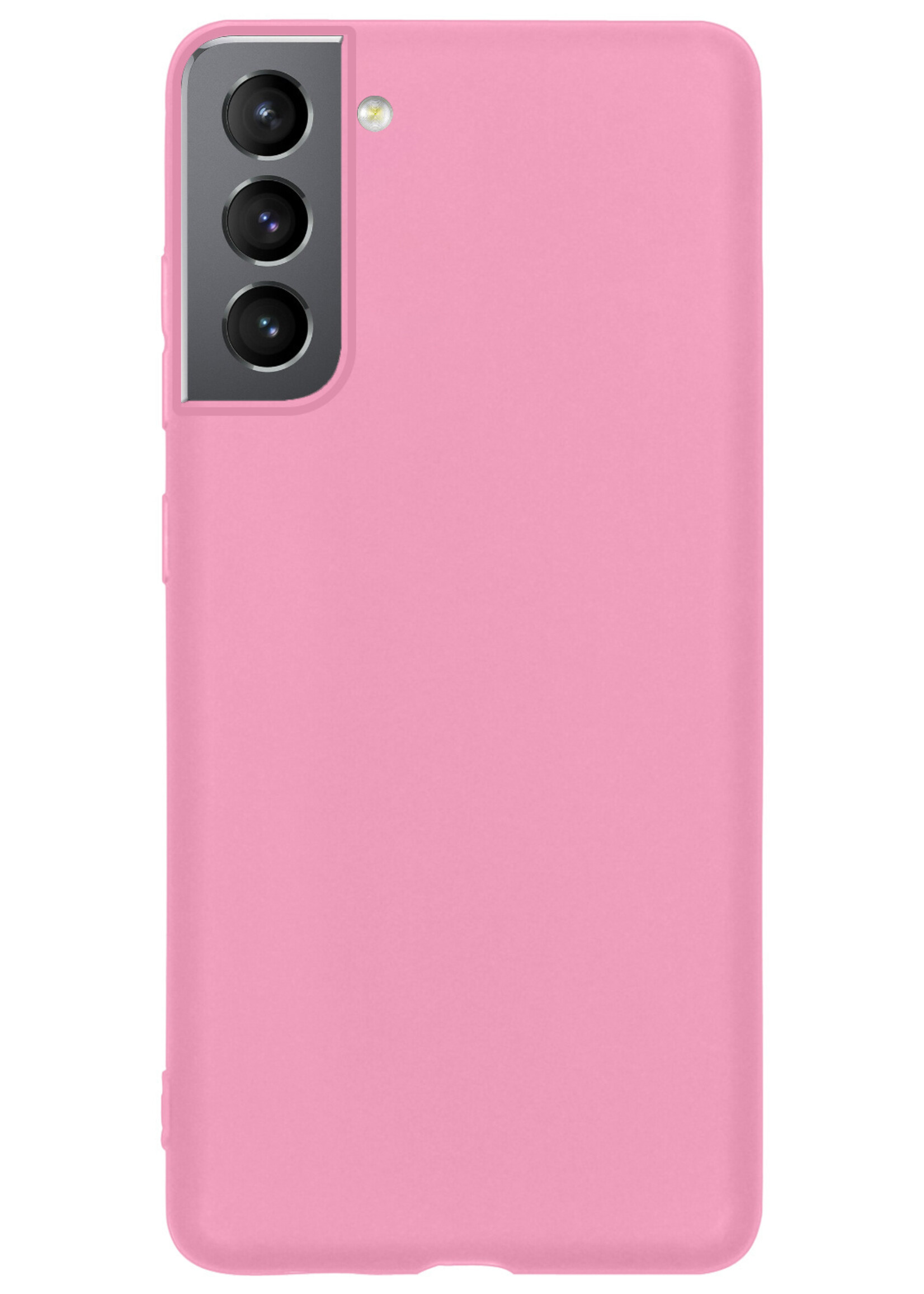 BTH Hoesje Geschikt voor Samsung S21 FE Hoesje Siliconen Case Hoes Met Screenprotector - Hoes Geschikt voor Samsung Galaxy S21 FE Hoes Cover Case - Lichtroze