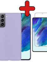 BTH BTH Samsung Galaxy S21FE Hoesje Siliconen Met Screenprotector - Lila