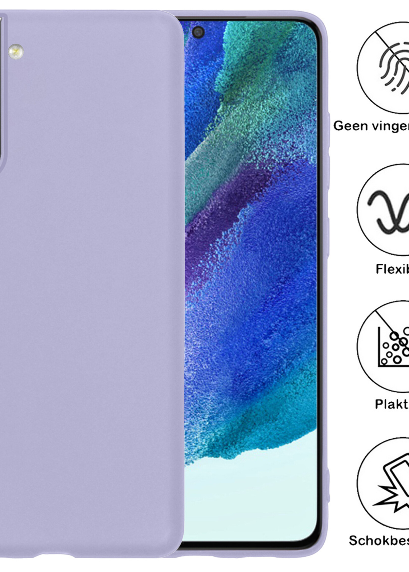 BTH Hoesje Geschikt voor Samsung S21 FE Hoesje Siliconen Case Hoes Met Screenprotector - Hoes Geschikt voor Samsung Galaxy S21 FE Hoes Cover Case - Lila