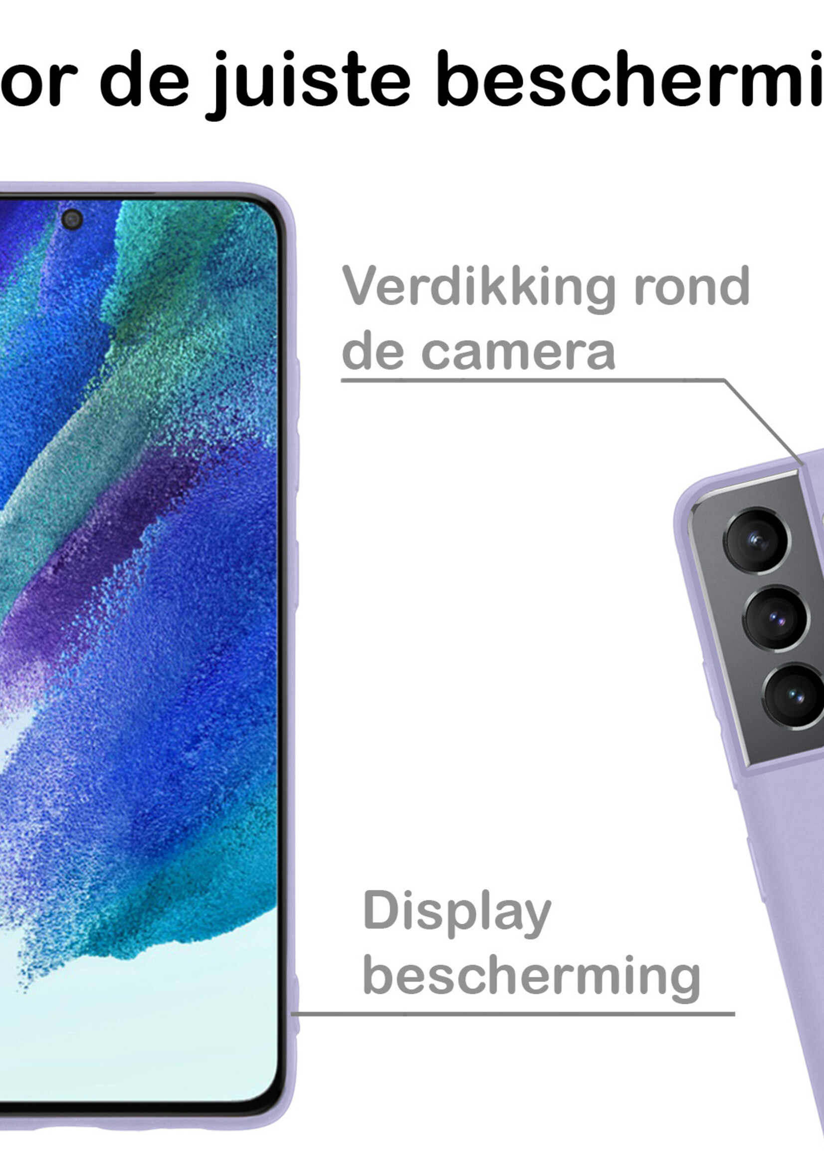 BTH Hoesje Geschikt voor Samsung S21 FE Hoesje Siliconen Case Hoes Met Screenprotector - Hoes Geschikt voor Samsung Galaxy S21 FE Hoes Cover Case - Lila
