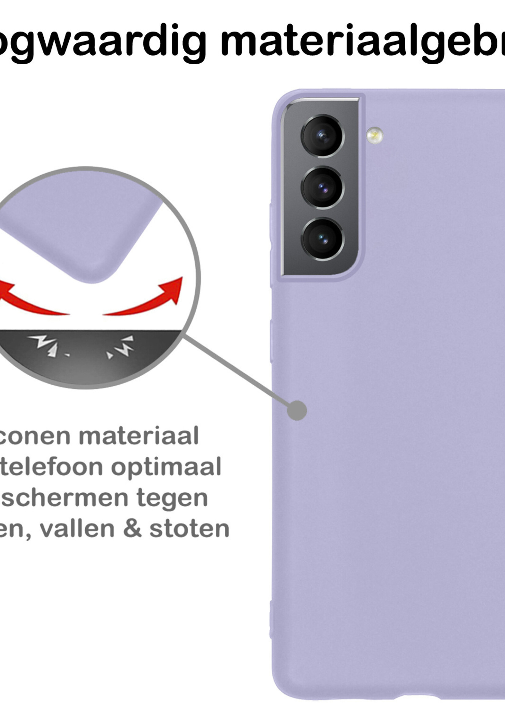 BTH Hoesje Geschikt voor Samsung S21 FE Hoesje Siliconen Case Hoes Met Screenprotector - Hoes Geschikt voor Samsung Galaxy S21 FE Hoes Cover Case - Lila