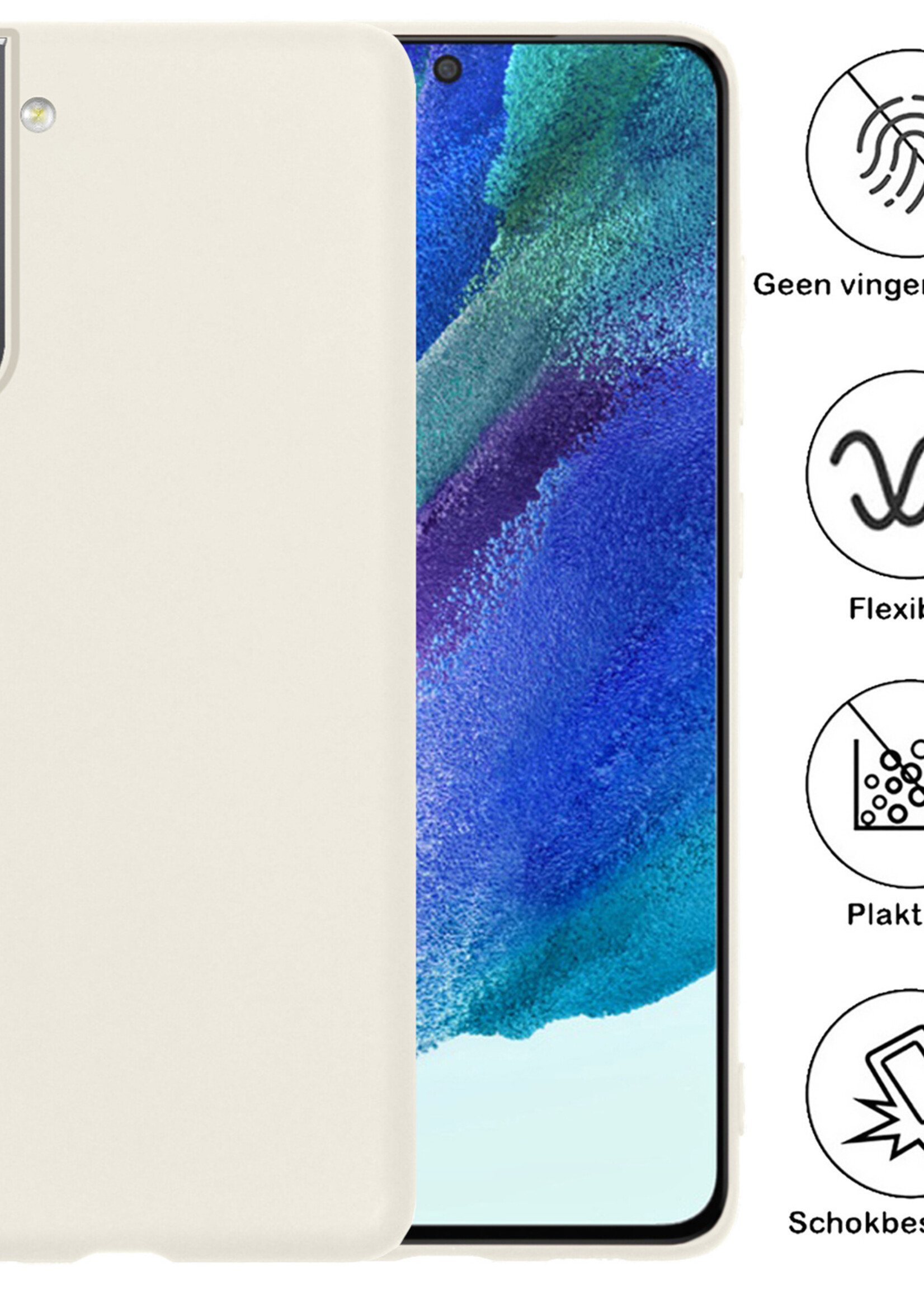 BTH Hoesje Geschikt voor Samsung S21 FE Hoesje Siliconen Case Hoes Met Screenprotector - Hoes Geschikt voor Samsung Galaxy S21 FE Hoes Cover Case - Wit
