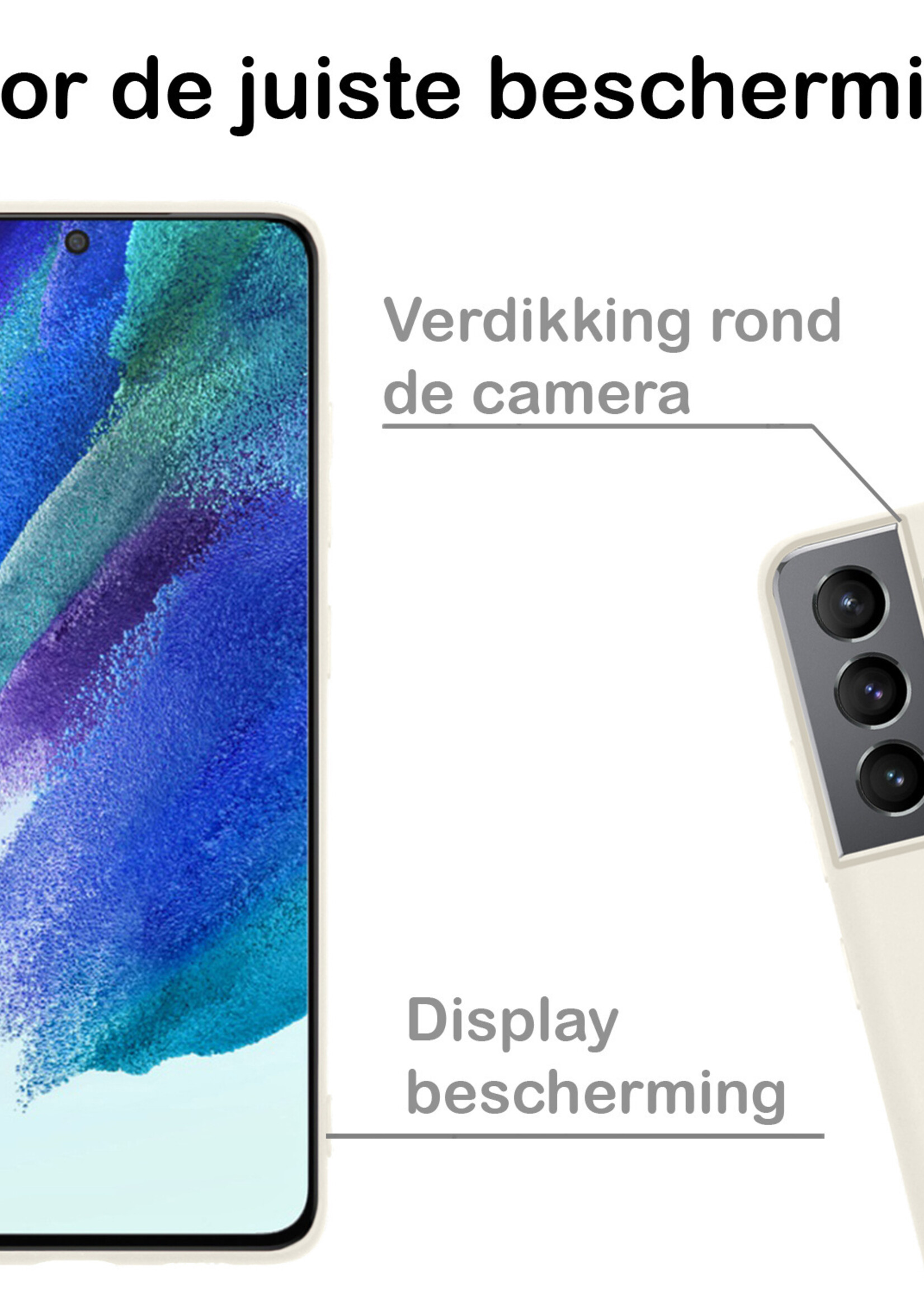 BTH Hoesje Geschikt voor Samsung S21 FE Hoesje Siliconen Case Hoes Met Screenprotector - Hoes Geschikt voor Samsung Galaxy S21 FE Hoes Cover Case - Wit