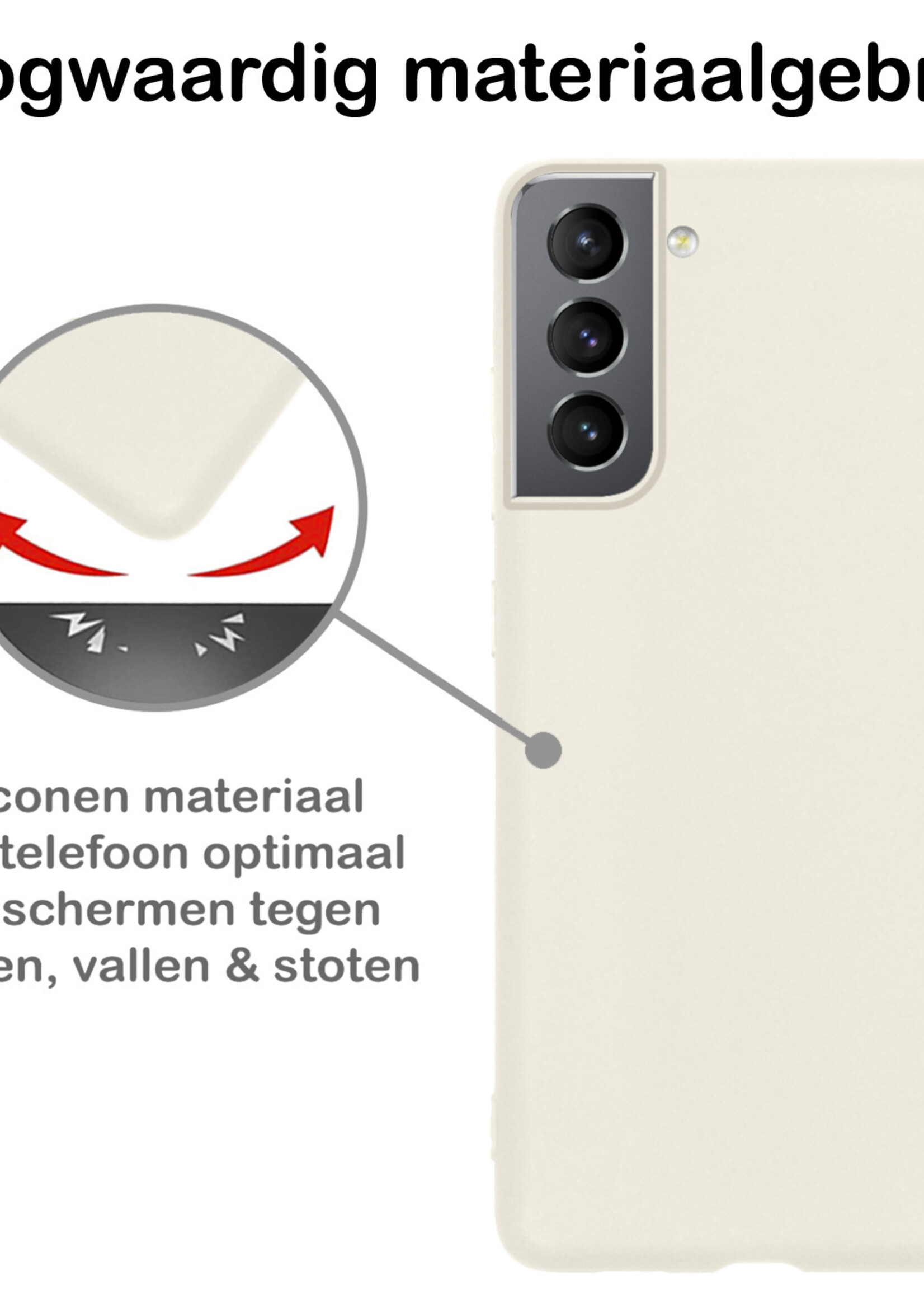 BTH Hoesje Geschikt voor Samsung S21 FE Hoesje Siliconen Case Hoes Met Screenprotector - Hoes Geschikt voor Samsung Galaxy S21 FE Hoes Cover Case - Wit