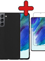 BTH BTH Samsung Galaxy S21FE Hoesje Siliconen Met Screenprotector - Zwart