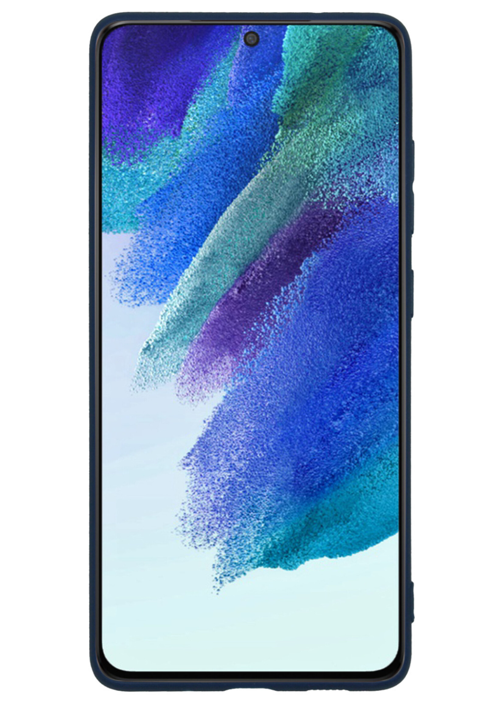 BTH Hoesje Geschikt voor Samsung S21 FE Hoesje Siliconen Case Hoes Met 2x Screenprotector - Hoes Geschikt voor Samsung Galaxy S21 FE Hoes Cover Case - Donkerblauw