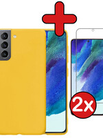 BTH BTH Samsung Galaxy S21FE Hoesje Siliconen Met 2x Screenprotector - Geel