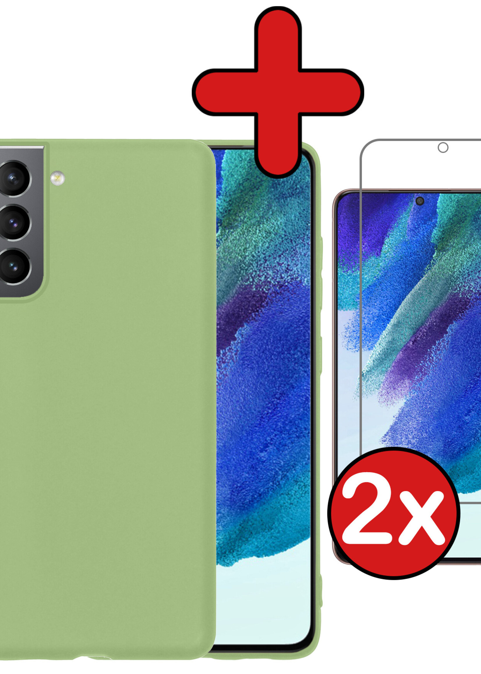 BTH Hoesje Geschikt voor Samsung S21 FE Hoesje Siliconen Case Hoes Met 2x Screenprotector - Hoes Geschikt voor Samsung Galaxy S21 FE Hoes Cover Case - Groen