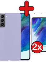 BTH BTH Samsung Galaxy S21FE Hoesje Siliconen Met 2x Screenprotector - Lila