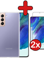 BTH BTH Samsung Galaxy S21FE Hoesje Siliconen Met 2x Screenprotector - Transparant