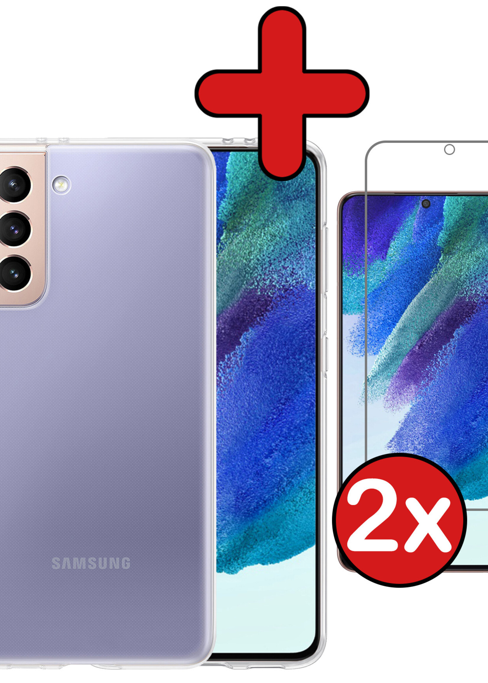 BTH Hoesje Geschikt voor Samsung S21 FE Hoesje Siliconen Case Hoes Met 2x Screenprotector - Hoes Geschikt voor Samsung Galaxy S21 FE Hoes Cover Case - Transparant