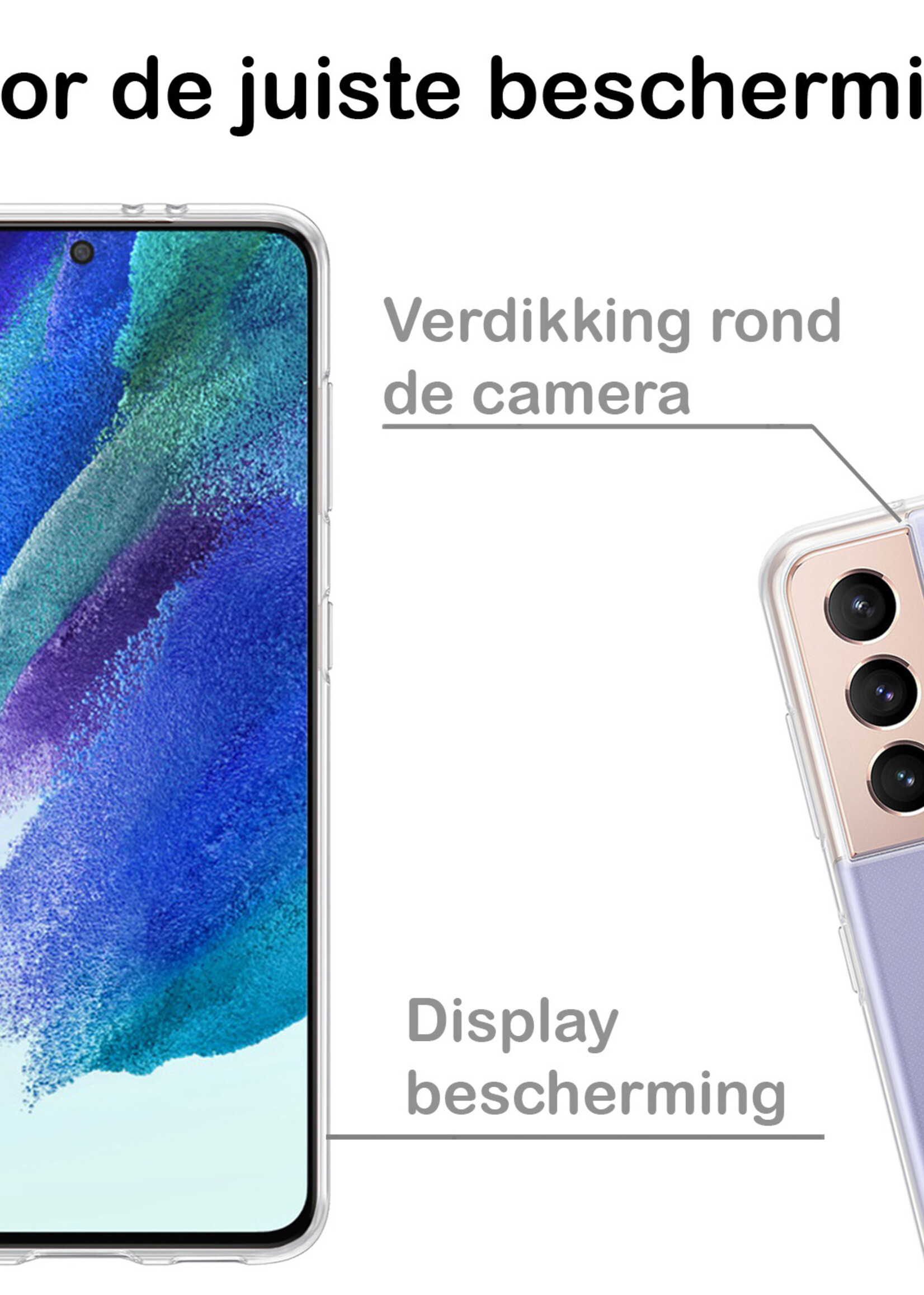 BTH Hoesje Geschikt voor Samsung S21 FE Hoesje Siliconen Case Hoes Met 2x Screenprotector - Hoes Geschikt voor Samsung Galaxy S21 FE Hoes Cover Case - Transparant