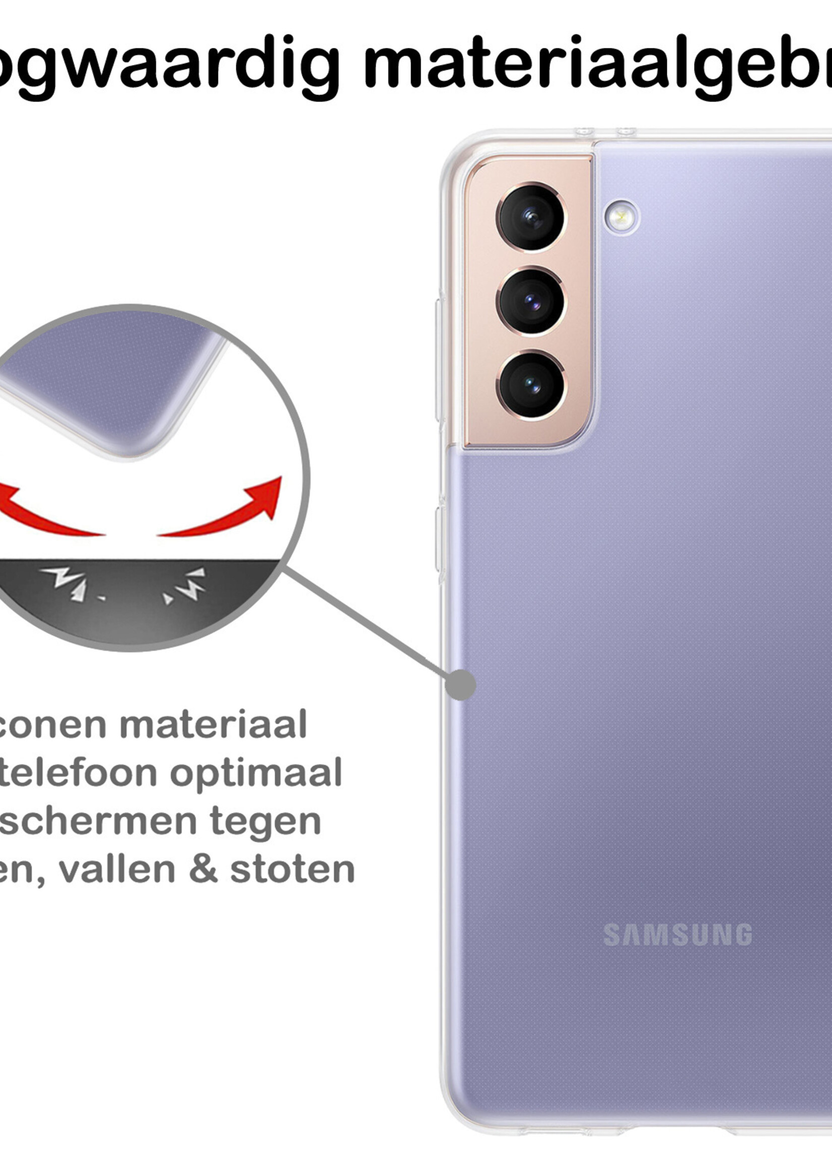 BTH Hoesje Geschikt voor Samsung S21 FE Hoesje Siliconen Case Hoes Met 2x Screenprotector - Hoes Geschikt voor Samsung Galaxy S21 FE Hoes Cover Case - Transparant