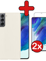 BTH BTH Samsung Galaxy S21FE Hoesje Siliconen Met 2x Screenprotector - Wit