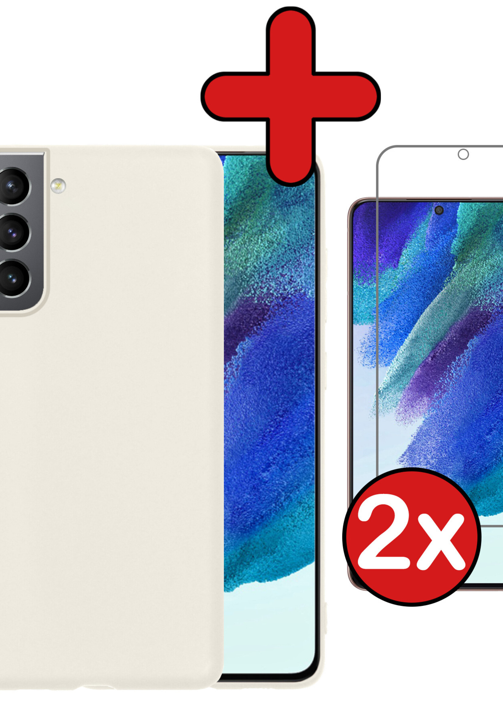BTH Hoesje Geschikt voor Samsung S21 FE Hoesje Siliconen Case Hoes Met 2x Screenprotector - Hoes Geschikt voor Samsung Galaxy S21 FE Hoes Cover Case - Wit