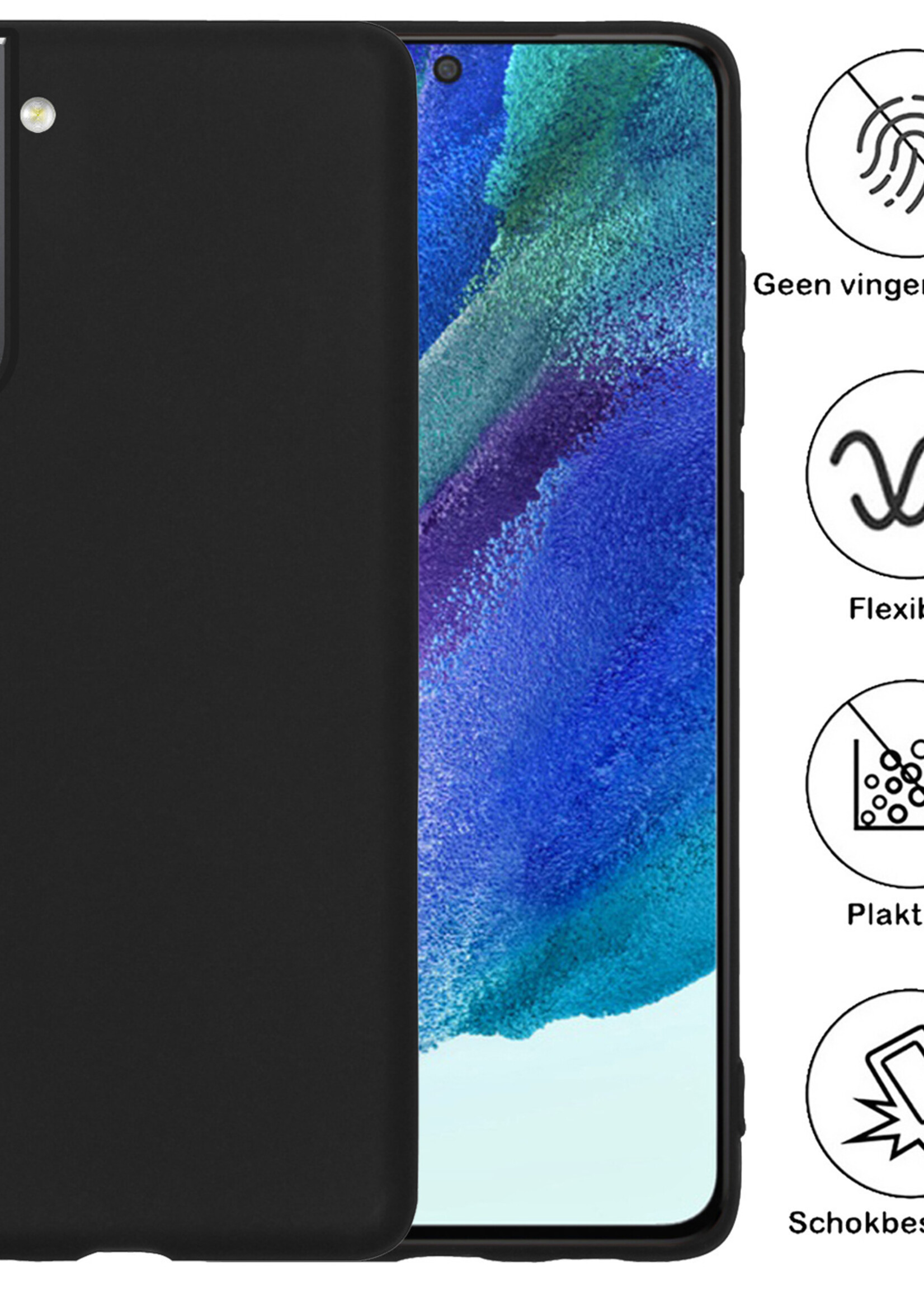 BTH Hoesje Geschikt voor Samsung S21 FE Hoesje Siliconen Case Hoes Met 2x Screenprotector - Hoes Geschikt voor Samsung Galaxy S21 FE Hoes Cover Case - Zwart