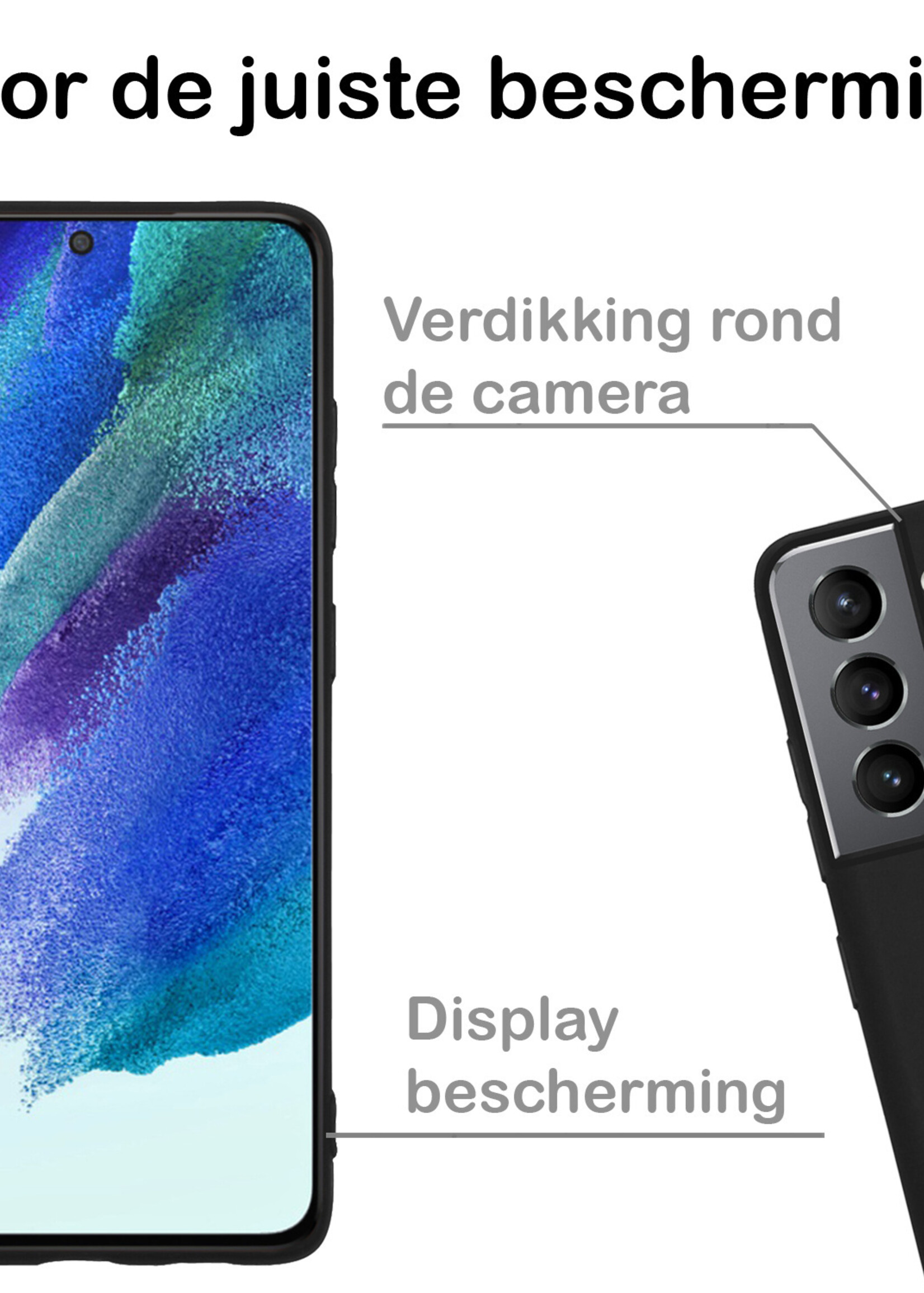 BTH Hoesje Geschikt voor Samsung S21 FE Hoesje Siliconen Case Hoes Met 2x Screenprotector - Hoes Geschikt voor Samsung Galaxy S21 FE Hoes Cover Case - Zwart