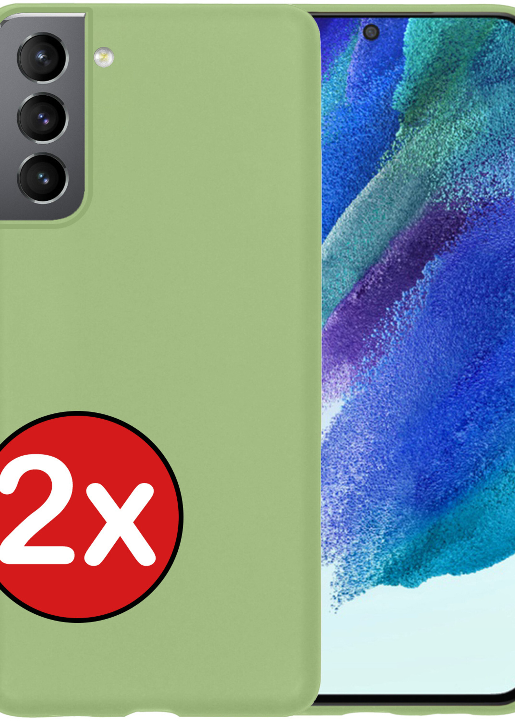BTH Hoesje Geschikt voor Samsung S21 FE Hoesje Siliconen Case Hoes - Hoes Geschikt voor Samsung Galaxy S21 FE Hoes Cover Case - Groen - 2 PACK