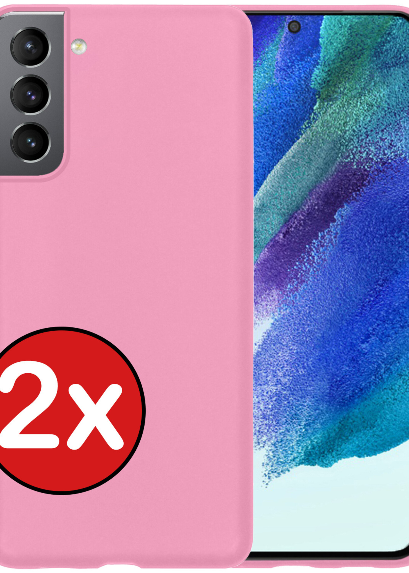 BTH Hoesje Geschikt voor Samsung S21 FE Hoesje Siliconen Case Hoes - Hoes Geschikt voor Samsung Galaxy S21 FE Hoes Cover Case - Lichtroze - 2 PACK