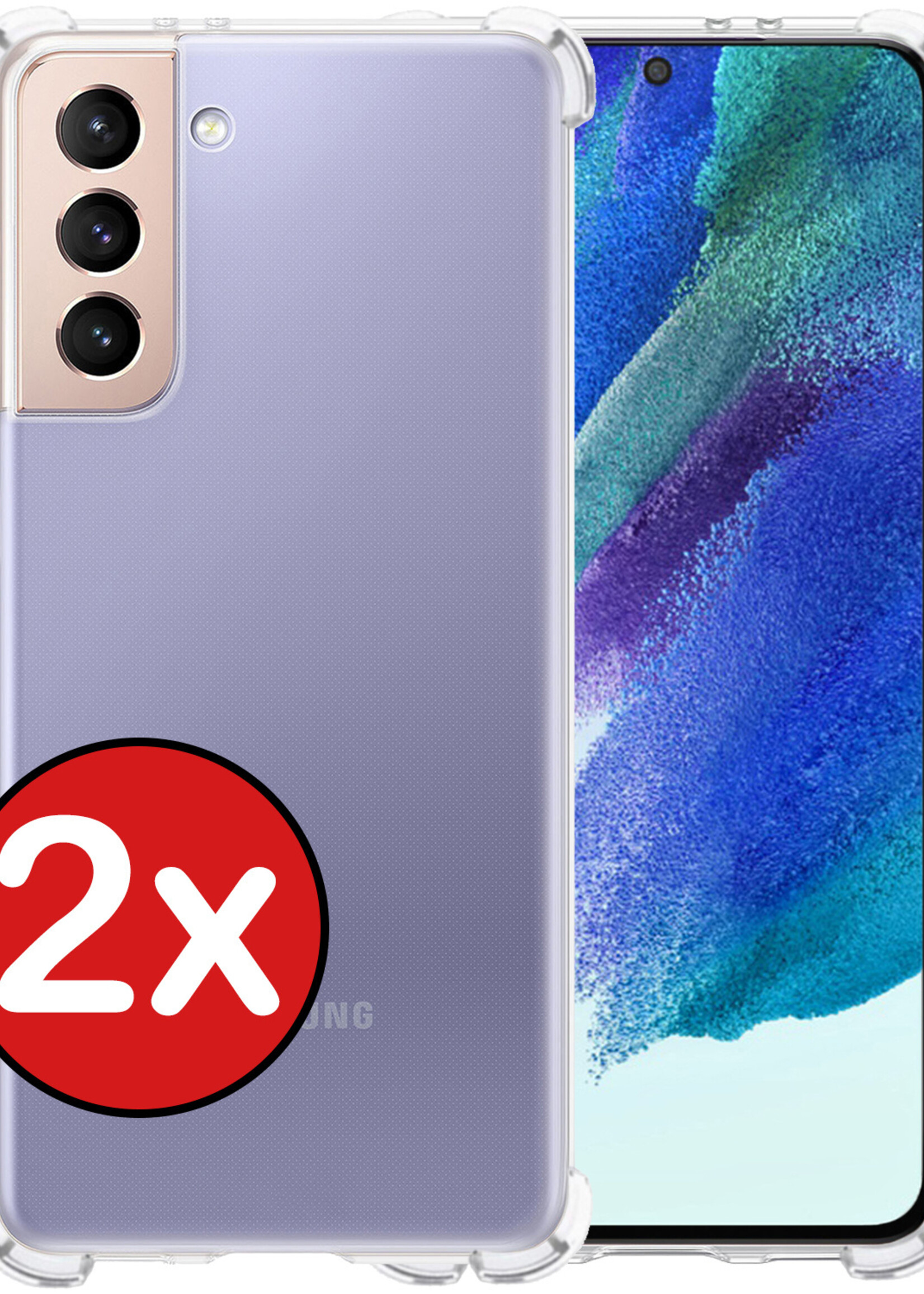 BTH Hoesje Geschikt voor Samsung S21 FE Hoesje Siliconen Shock Proof Case Hoes - Hoes Geschikt voor Samsung Galaxy S21 FE Hoes Cover Case Shockproof - Transparant - 2 PACK