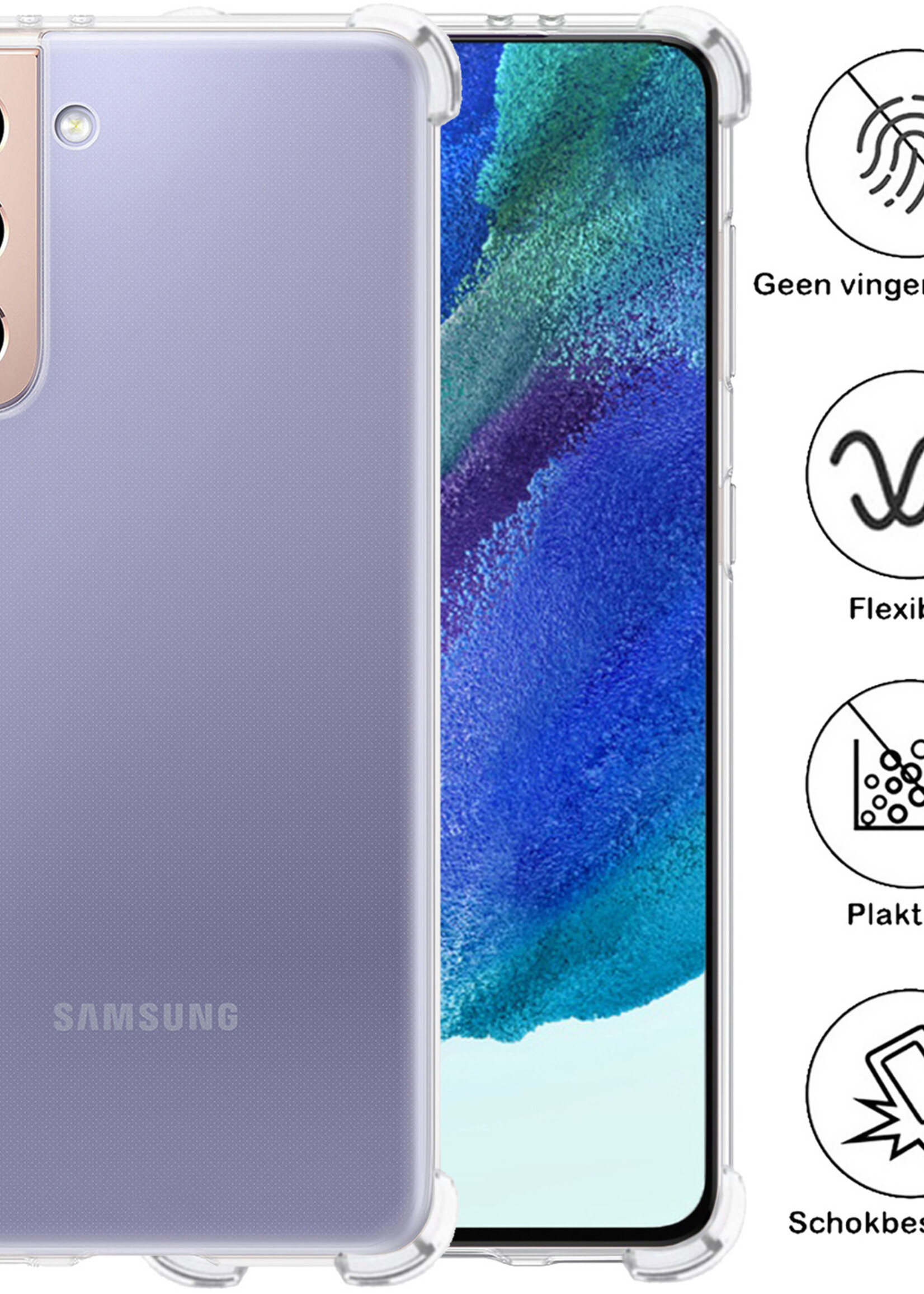 BTH Hoesje Geschikt voor Samsung S21 FE Hoesje Siliconen Shock Proof Case Hoes - Hoes Geschikt voor Samsung Galaxy S21 FE Hoes Cover Case Shockproof - Transparant - 2 PACK