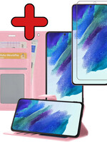 BTH BTH Samsung Galaxy S21FE Hoesje Bookcase Lichtroze Met Screenprotector