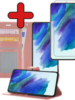 BTH BTH Samsung Galaxy S21FE Hoesje Bookcase Rose goud Met Screenprotector
