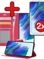 BTH BTH Samsung Galaxy S21FE Hoesje Bookcase Donkerroze Met 2x Screenprotector