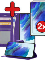 BTH BTH Samsung Galaxy S21FE Hoesje Bookcase Paars Met 2x Screenprotector
