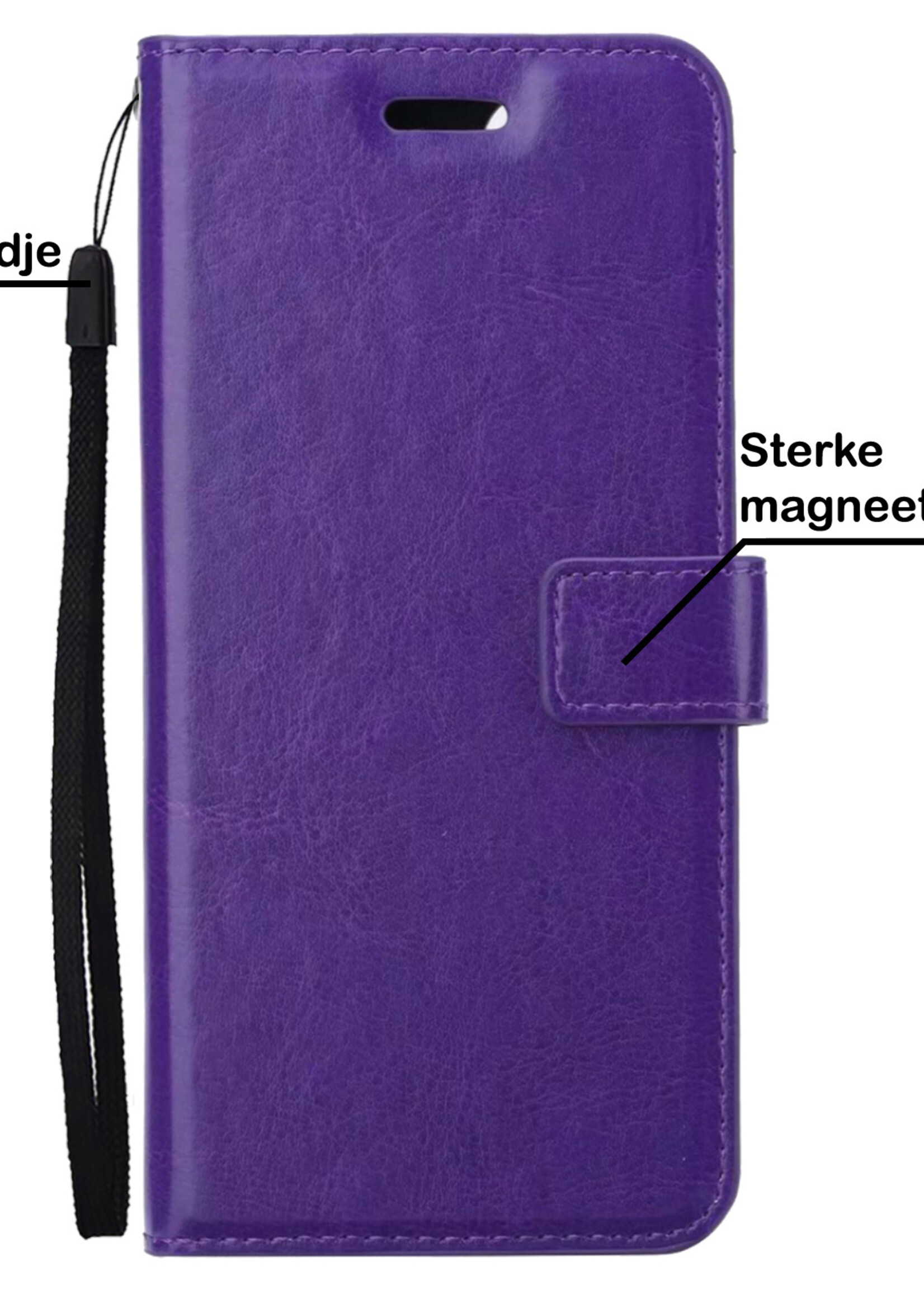 BTH Hoesje Geschikt voor Samsung S21 FE Hoesje Book Case Hoes Portemonnee Cover Walletcase Met 2x Screenprotector - Hoes Geschikt voor Samsung Galaxy S21 FE Hoes Bookcase Hoesje - Paars