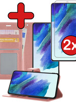BTH BTH Samsung Galaxy S21FE Hoesje Bookcase Rose goud Met 2x Screenprotector