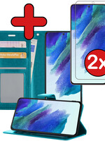 BTH BTH Samsung Galaxy S21FE Hoesje Bookcase Turquoise Met 2x Screenprotector