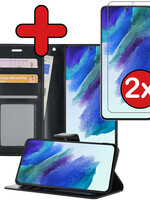 BTH BTH Samsung Galaxy S21FE Hoesje Bookcase Zwart Met 2x Screenprotector