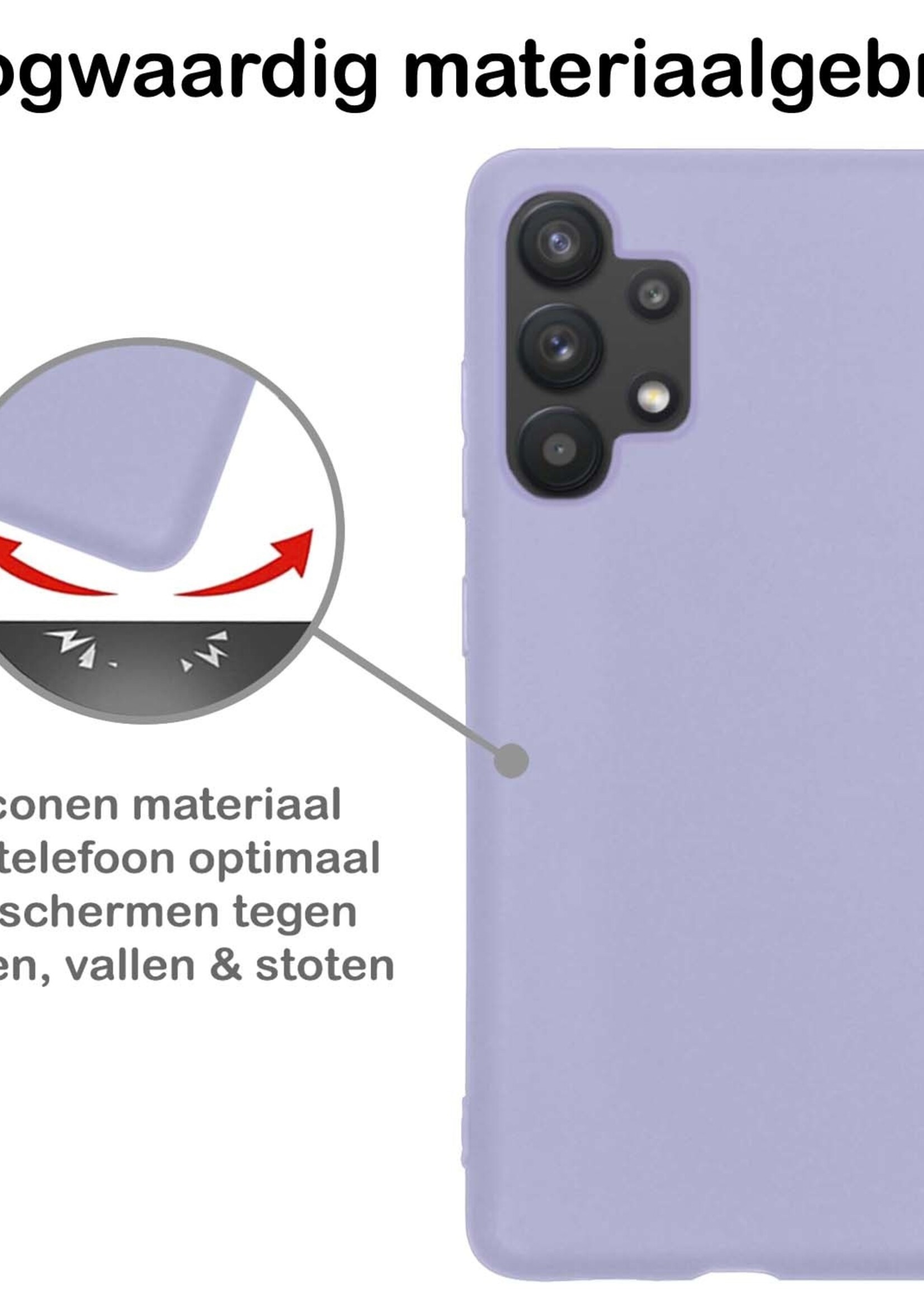 BTH Hoesje Geschikt voor Samsung A32 4G Hoesje Siliconen Case Hoes - Hoes Geschikt voor Samsung Galaxy A32 4G Hoes Cover Case - Lila - 2 PACK