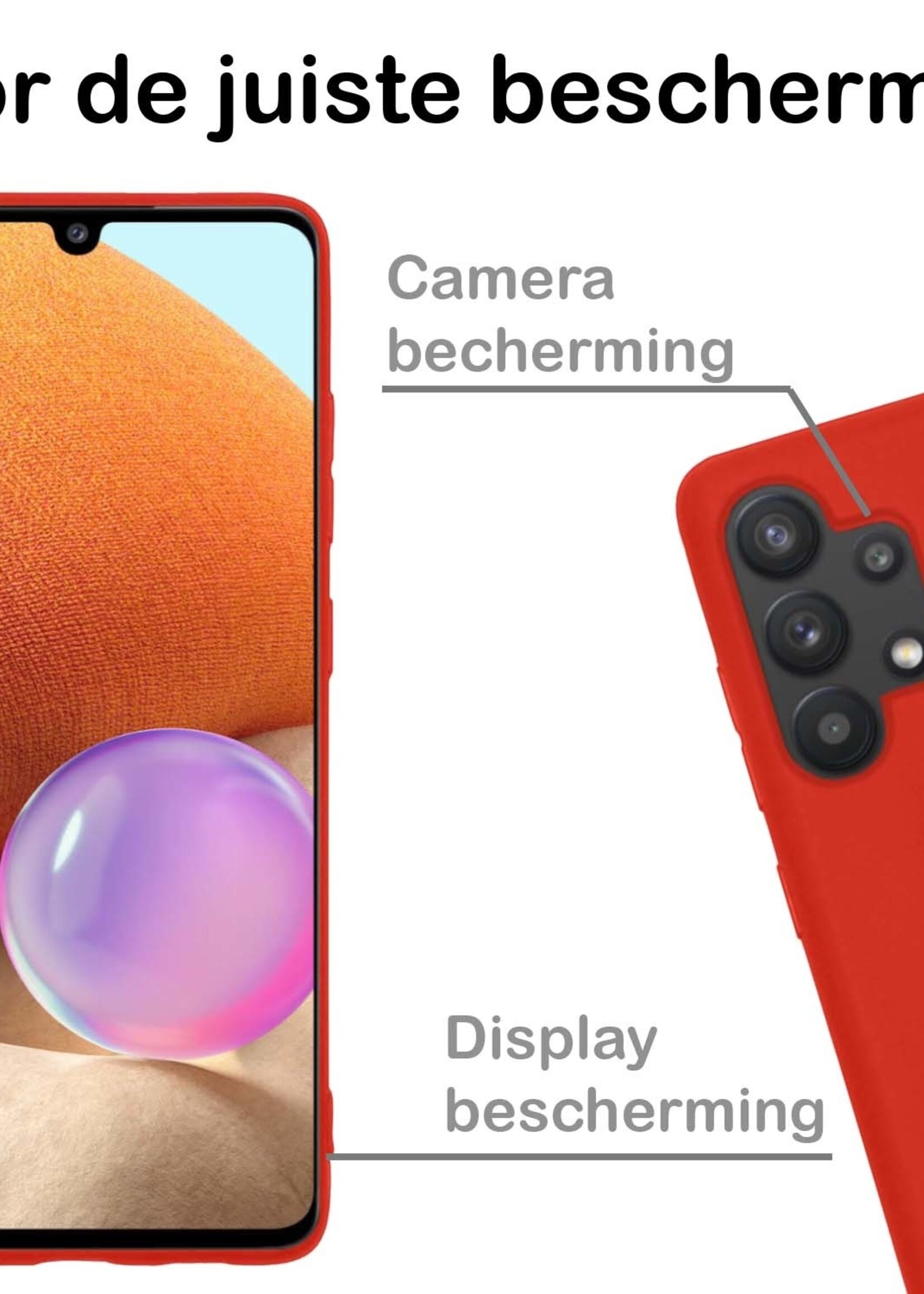 BTH Hoesje Geschikt voor Samsung A32 4G Hoesje Siliconen Case Hoes - Hoes Geschikt voor Samsung Galaxy A32 4G Hoes Cover Case - Rood - 2 PACK