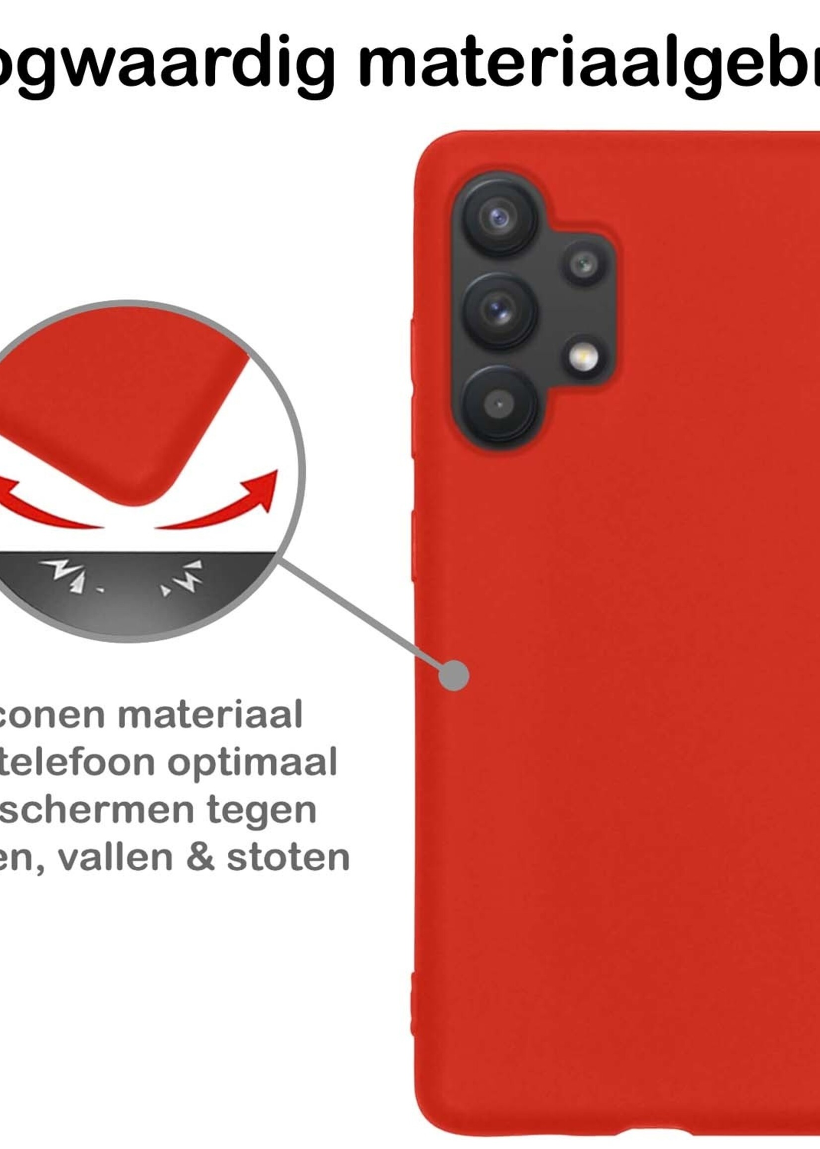 BTH Hoesje Geschikt voor Samsung A32 4G Hoesje Siliconen Case Hoes - Hoes Geschikt voor Samsung Galaxy A32 4G Hoes Cover Case - Rood - 2 PACK