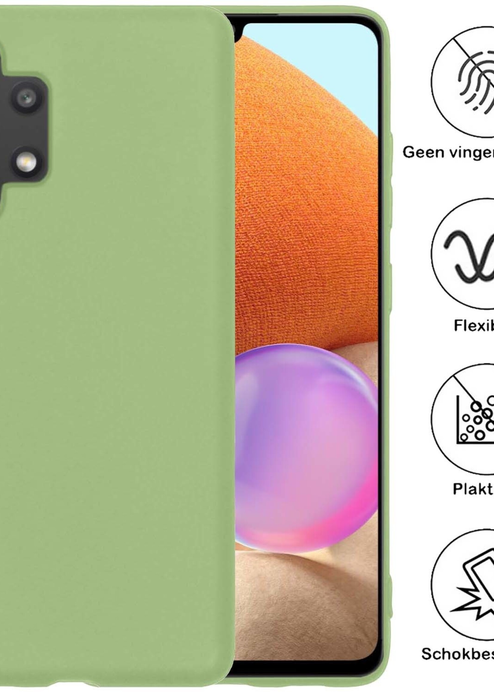 BTH Hoesje Geschikt voor Samsung A32 4G Hoesje Siliconen Case Hoes Met Screenprotector - Hoes Geschikt voor Samsung Galaxy A32 4G Hoes Cover Case - Groen