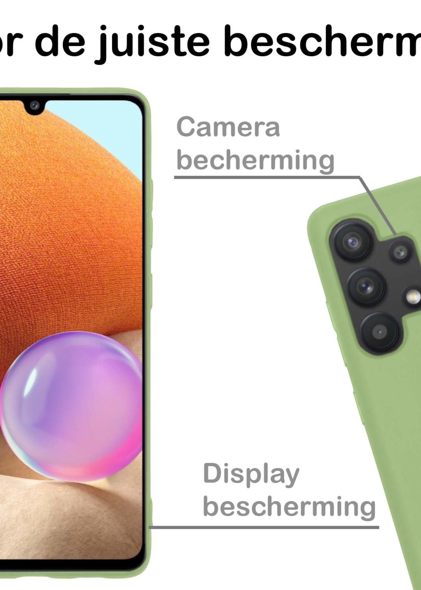 BTH Hoesje Geschikt voor Samsung A32 4G Hoesje Siliconen Case Hoes Met Screenprotector - Hoes Geschikt voor Samsung Galaxy A32 4G Hoes Cover Case - Groen