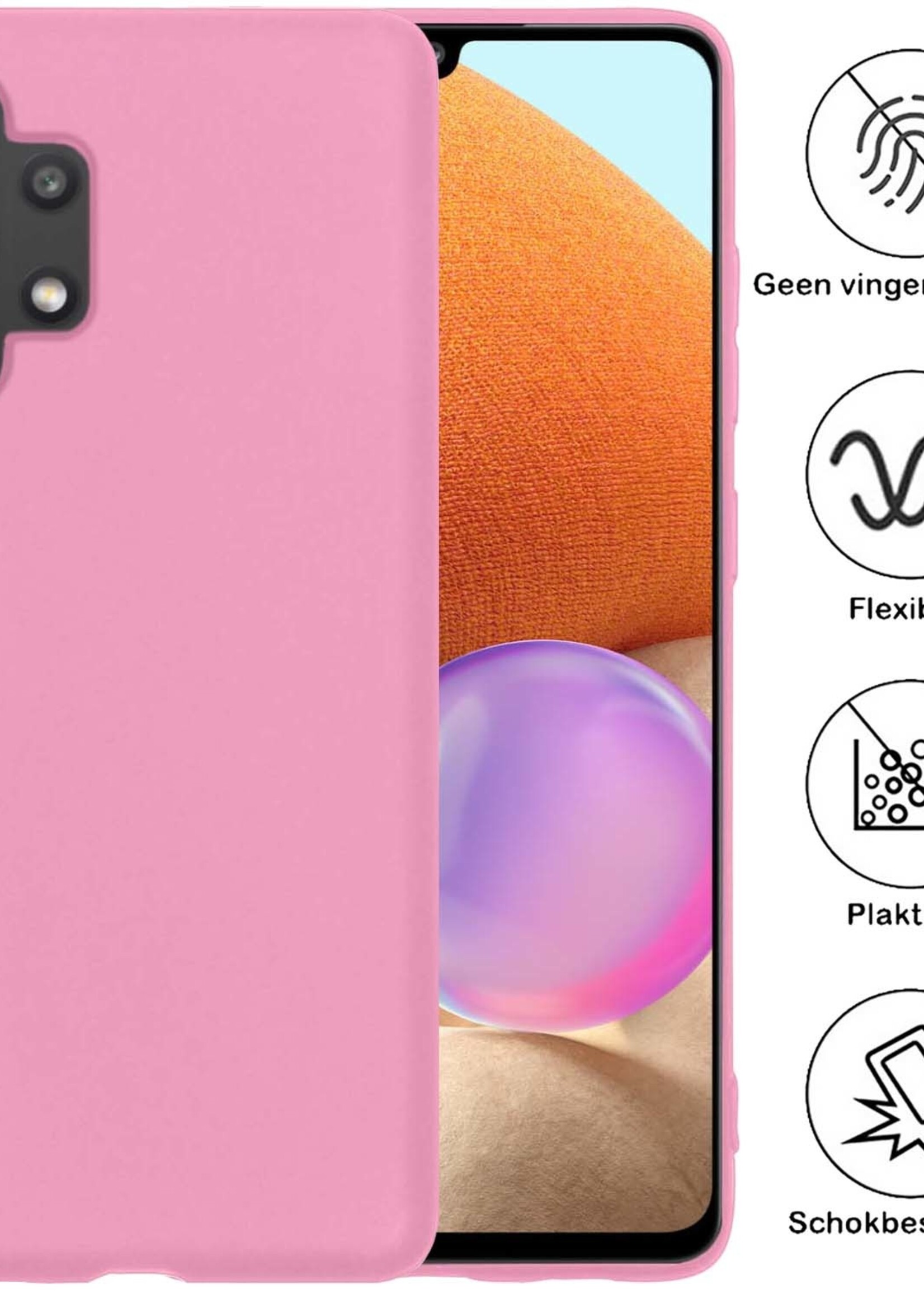 BTH Hoesje Geschikt voor Samsung A32 4G Hoesje Siliconen Case Hoes Met Screenprotector - Hoes Geschikt voor Samsung Galaxy A32 4G Hoes Cover Case - Lichtroze