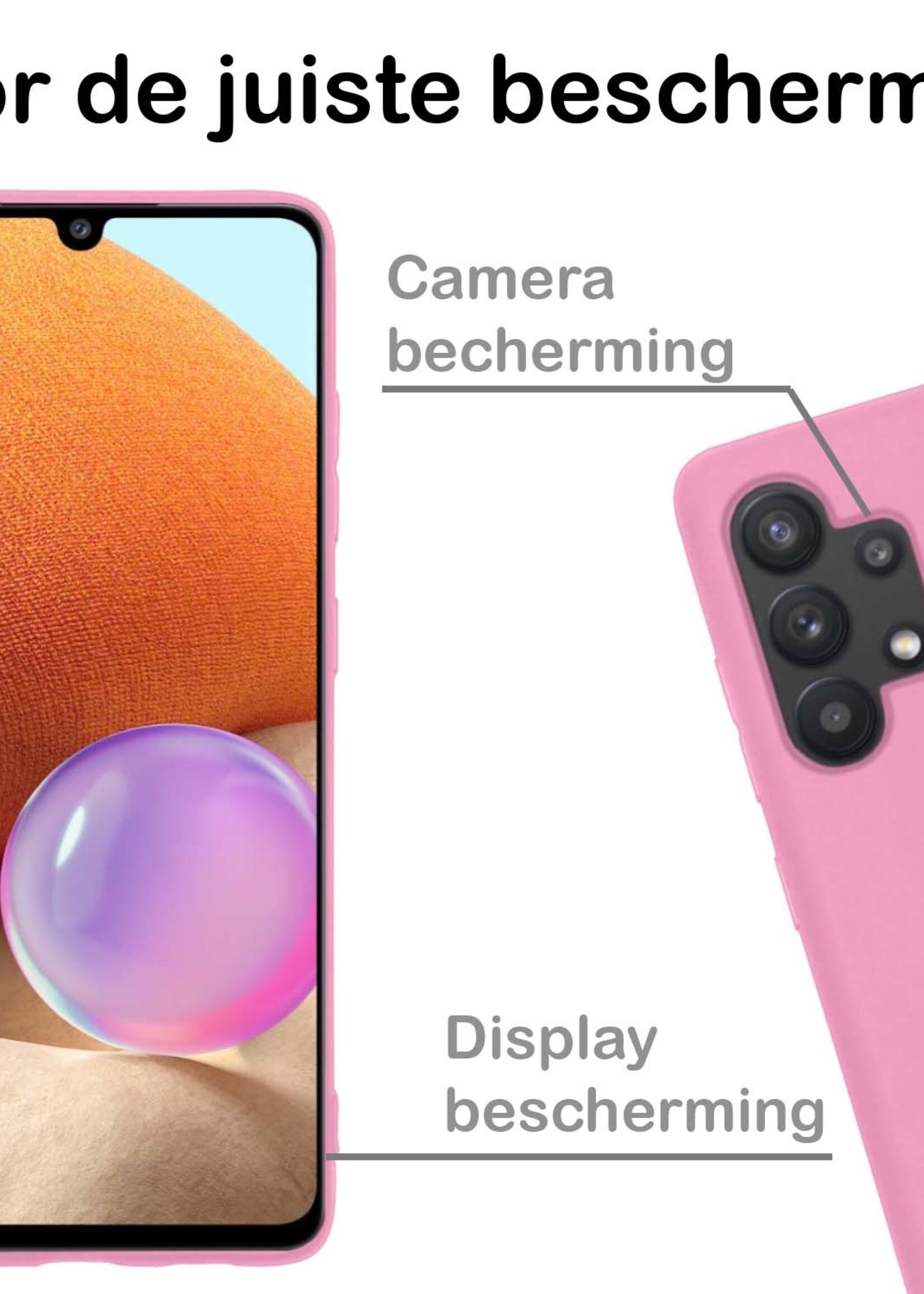 BTH Hoesje Geschikt voor Samsung A32 4G Hoesje Siliconen Case Hoes Met Screenprotector - Hoes Geschikt voor Samsung Galaxy A32 4G Hoes Cover Case - Lichtroze