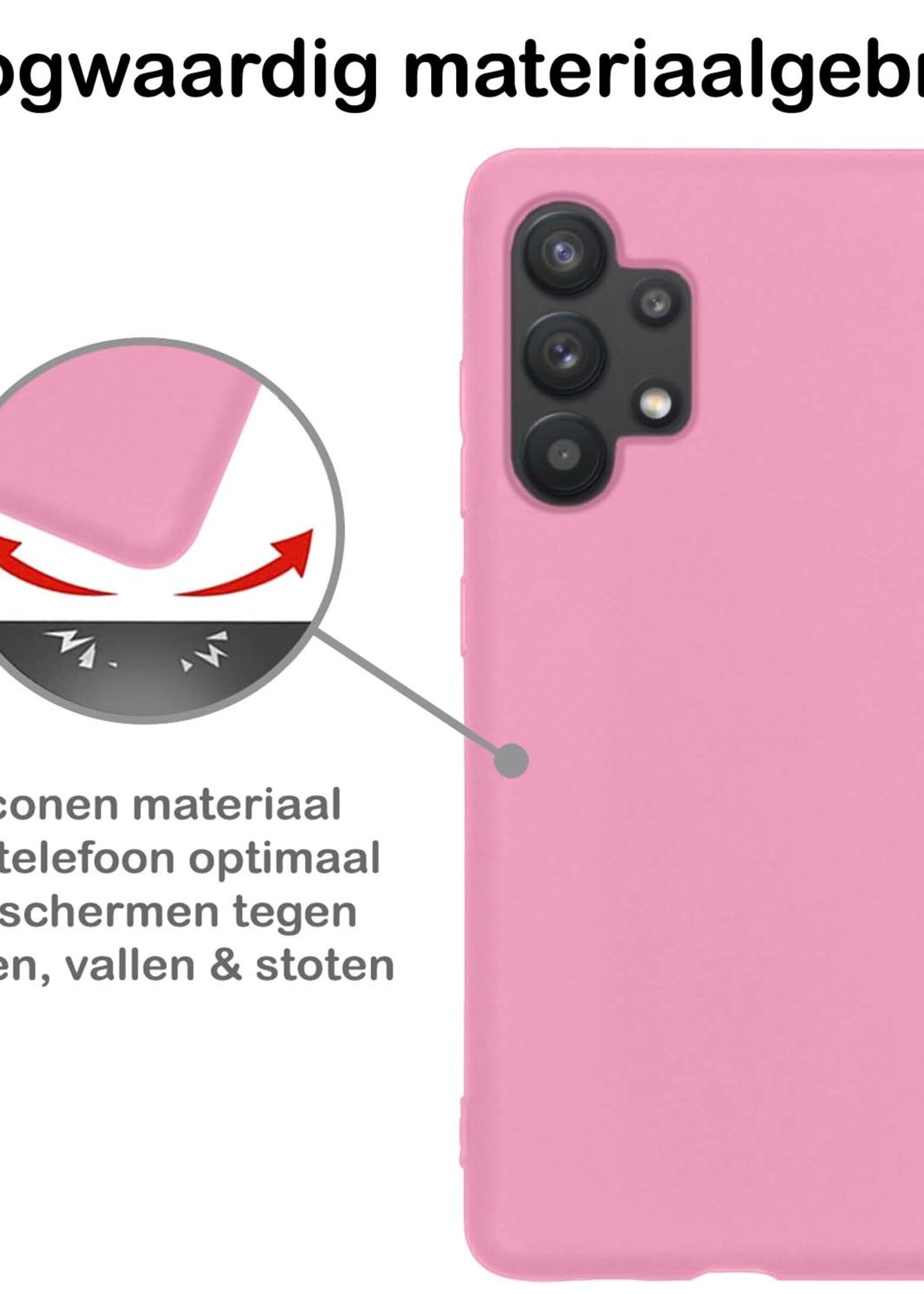 BTH Hoesje Geschikt voor Samsung A32 4G Hoesje Siliconen Case Hoes Met Screenprotector - Hoes Geschikt voor Samsung Galaxy A32 4G Hoes Cover Case - Lichtroze