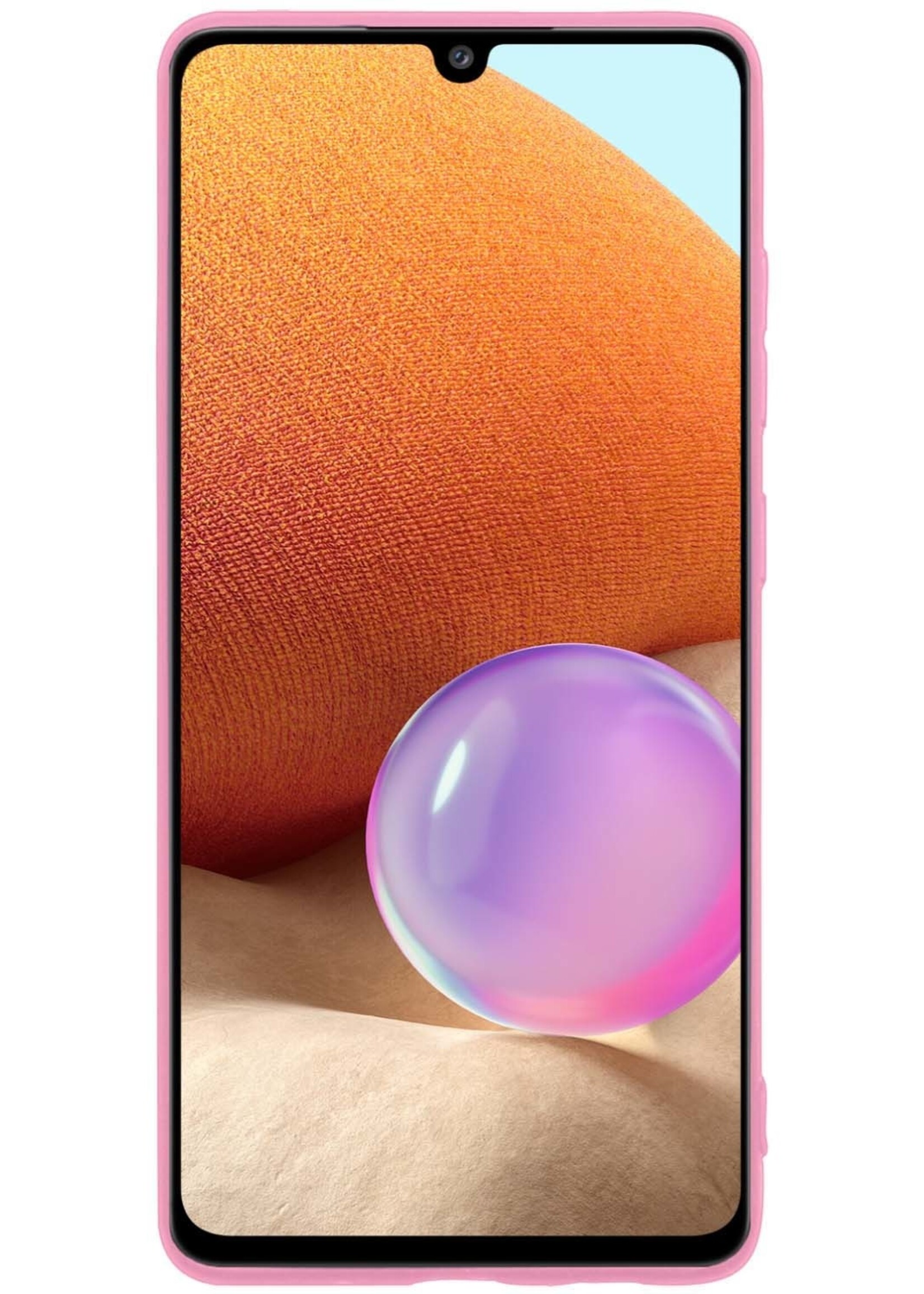 BTH Hoesje Geschikt voor Samsung A32 4G Hoesje Siliconen Case Hoes Met Screenprotector - Hoes Geschikt voor Samsung Galaxy A32 4G Hoes Cover Case - Lichtroze