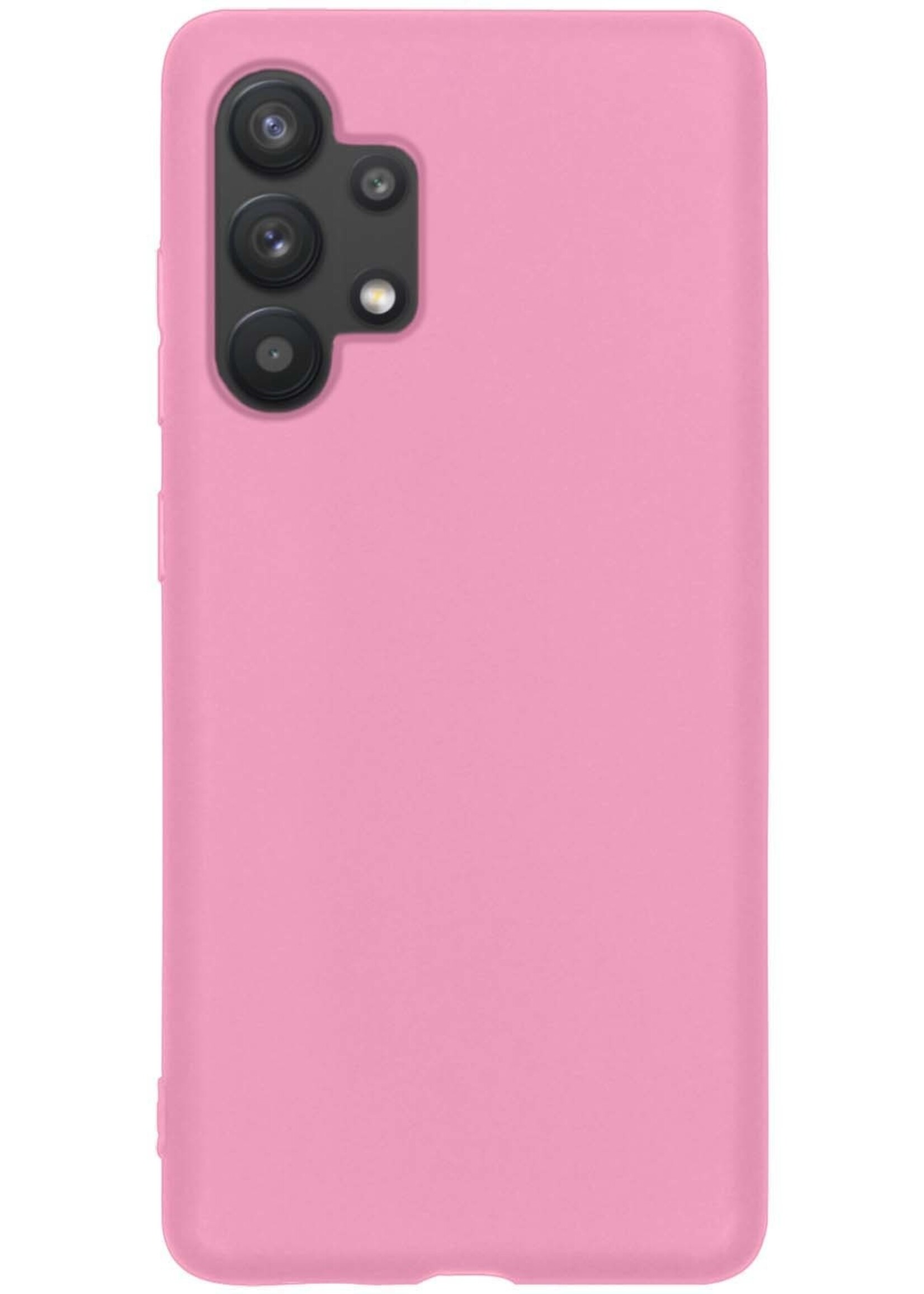BTH Hoesje Geschikt voor Samsung A32 4G Hoesje Siliconen Case Hoes Met Screenprotector - Hoes Geschikt voor Samsung Galaxy A32 4G Hoes Cover Case - Lichtroze