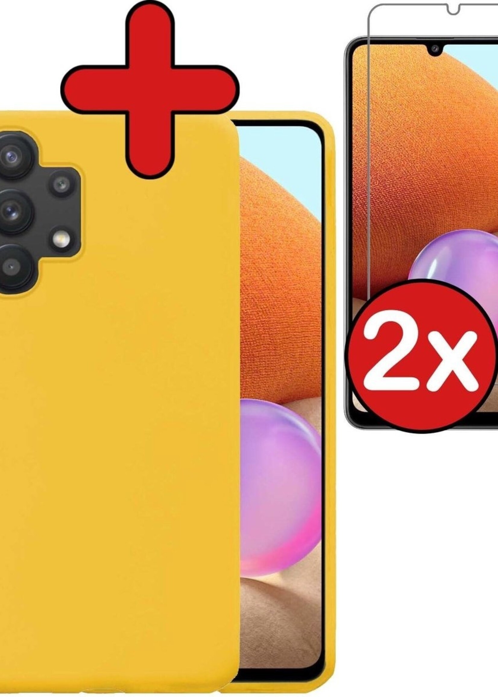 BTH Hoesje Geschikt voor Samsung A32 4G Hoesje Siliconen Case Hoes Met 2x Screenprotector - Hoes Geschikt voor Samsung Galaxy A32 4G Hoes Cover Case - Geel