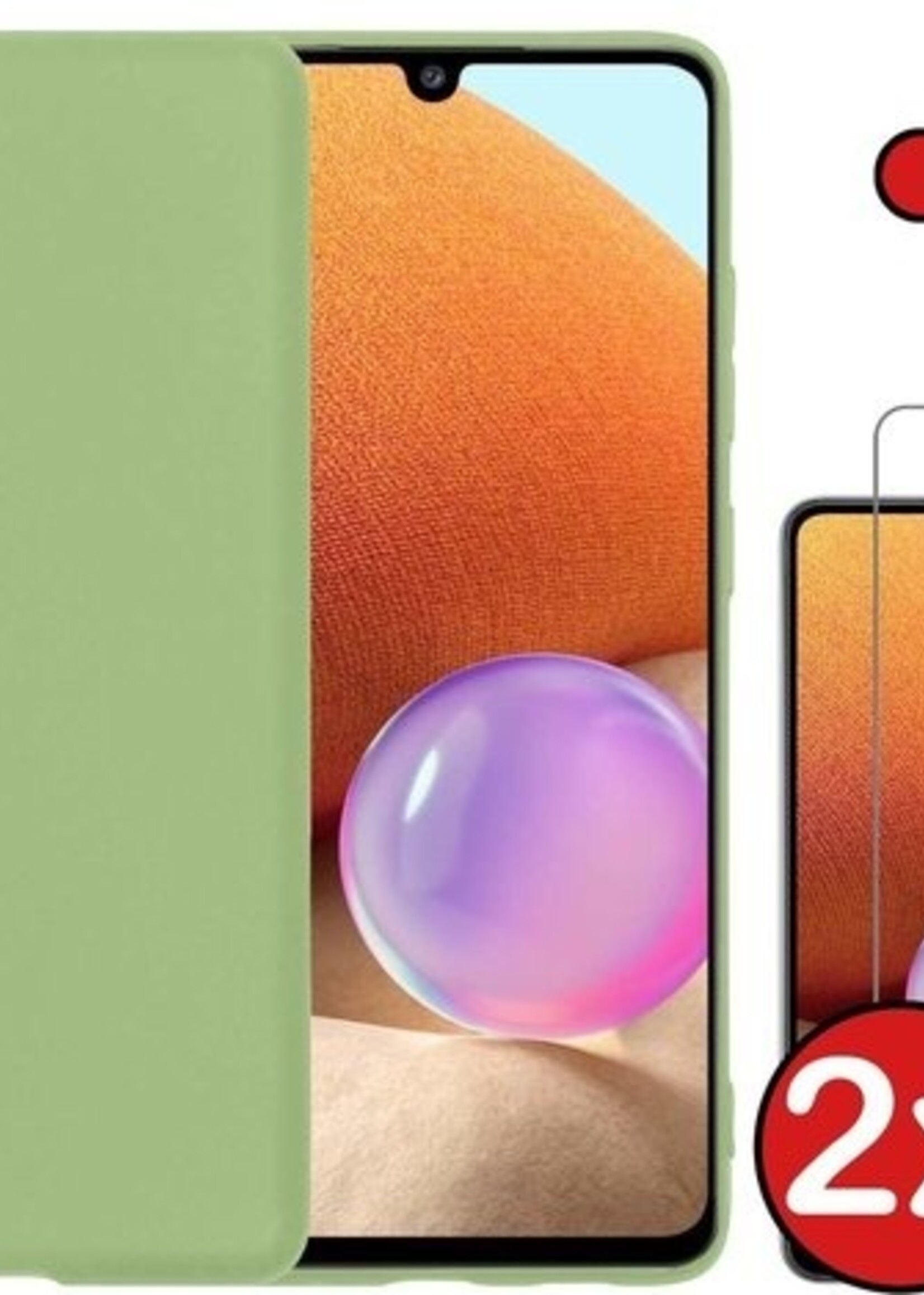 BTH Hoesje Geschikt voor Samsung A32 4G Hoesje Siliconen Case Hoes Met 2x Screenprotector - Hoes Geschikt voor Samsung Galaxy A32 4G Hoes Cover Case - Groen