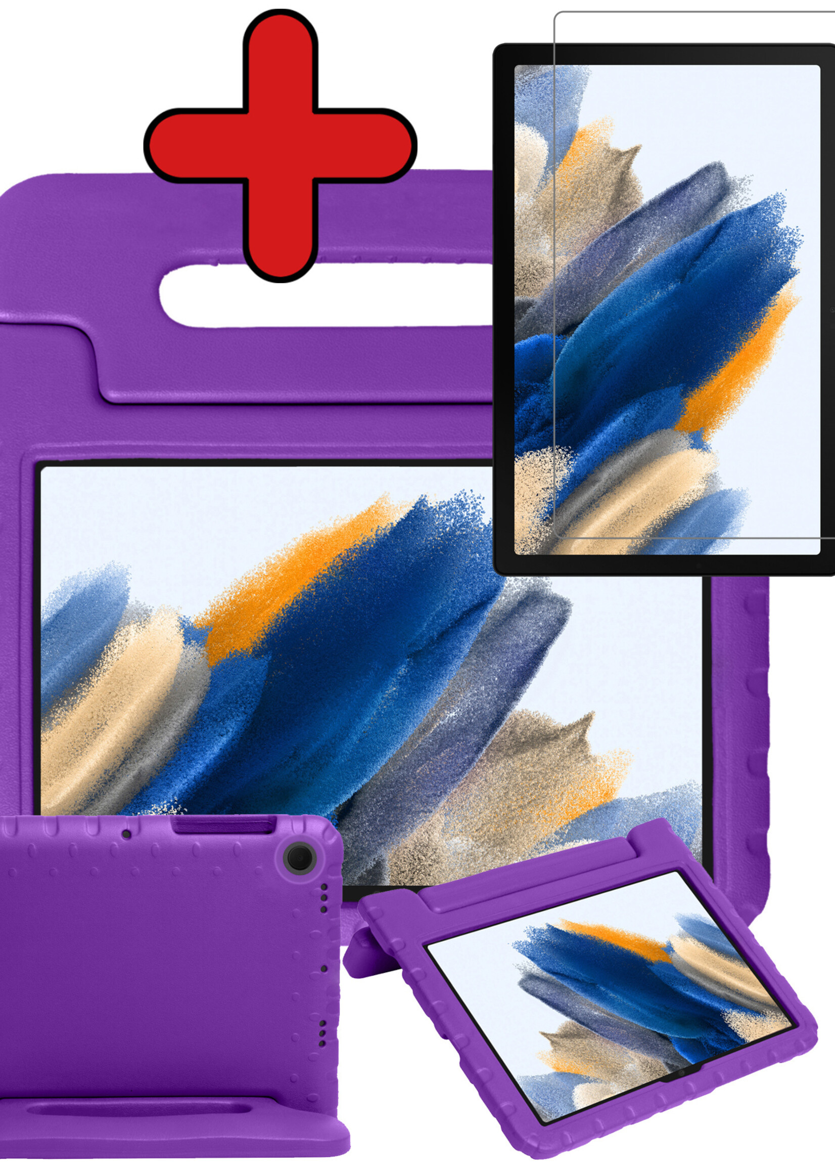 BTH Kinderhoes Geschikt voor Samsung Galaxy Tab A8 Hoes Kinder Hoesje Kids Case Cover Kidsproof Met Screenprotector - Hoesje Geschikt voor Samsung Tab A8 Hoesje Kinder Hoes - Paars